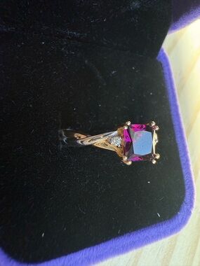 Gold Ring Rhodolite Garnet Diamond Accents Two Tone